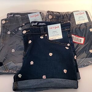 NWT Cat & Jack Kids Girls Dark Wash Jean Shorts Bundle Of 3 Size L (10/12+)